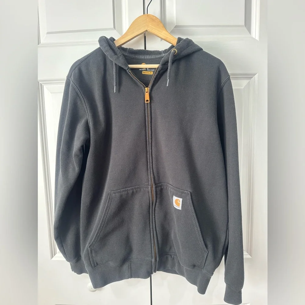 Carhartt Original Fit Zip Up Hoodie Gray Black Sweatshirt Small - Picture 1 of 6